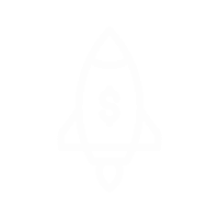 Un ícono de un cohete con un signo de dólar.