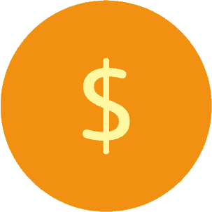 Un icono de signo de dólar en un círculo naranja.