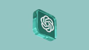 Icono cuadrado verde azulado renderizado en 3D con el logotipo de OpenAI en blanco sobre un fondo verde azulado sólido.